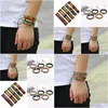 Bracelets De Charme Femmes Hommes Mtilayer Arc-En-Cuir Corde Bracelet Réglable Hip Hop Bijoux Vintage 5 Pcs / Ensemble Tressé Bracelet Manchette Fas Dhn2J