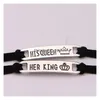 Charm Bracelets 2 Style His Queen Her King Black Classic Lover Stainless Steel Couple Bracelet Fashion Jewelry Accessories Gifts Dro Dhlch