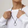 Hänge halsband salcon enkel läder vax sladd kedja justerbar halsband mode metall geometri twist ring casual smycken