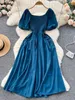 Casual Dresses Vintage Elastic Chest Gothic Black Long Elegant Puff Sleeve Party Dress Summer Robe Women's P230606