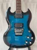 Aangepaste 6-snarige SG elektrische gitaar zwart en blauw verloop Snelle levering