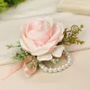 Bracelets porte-bonheur Bracelet de demoiselle d'honneur mariage main fleurs ruban Polyester Rose perle arc Bridel cadeaux accessoires de poignet