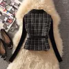 Kvinnors västar kvinnor vintage ärmlös beskuren Tweel Coat Korean Fashion V-hals blazer med bälte Autumn Winter Plaid Casual Waistcoat 2xl