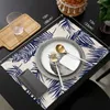 Caminho de mesa com folhas tropicais planta azul caminho de mesa e jogo americano conjunto decoração de mesa de casamento caminho de mesa decoração de natal toalha de mesa 230605