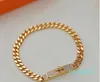 bracelet with full diamond lock and pig nose bracelet plated with 18K gold Cuban chain couple bracelet