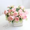 Dekorativa blommor rose Silk Bouquet Artificial High Quality 5 Big Head 4 Small Bud White Peony Fake Diy Home Wedding Decoration