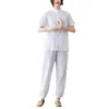 Active Sets Women Yoga Tai Chi Martial Arts Set Linen Chinese Traditional Loose Sweatshirt Pant Casual Workout Outfit Wushu Tracksuit