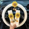 New Cute Cartoon Cloud Universal Steering Wheel with Soft Plush Auto Seatbelt Cover Set Imitate Lamb Wool Car Wheels Cases