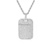 Pendant Necklaces 18K Gold Cubic Zirconia Army Tag Necklace Jewelry Set Bling Diamond Hip Hop Square For Women Men Stainless Steel C Dhtqf