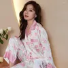 Women's Sleepwear Luxury Ice Silk Pajamas Set Designer Autumn Spring Pyjamas For Ladies Two-Pieces Women