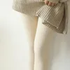 Meias femininas femininas primavera e outono meia-calça branca de malha de algodão e leggings quentes de veludo grosso