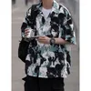 Men's Casual Shirts 2023 Hong Kong Style Versatile Men Short-sleeved Shirt Mens Summer Printing Personality Five-part Sleeve Male Loose