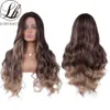 Long Wavy Brown to Blonde Lace Wigs 13X4X1 T Part Lace Wigs Synthetic Natural Daily Dark Roots Heat Resistant Fiber Wigs 230524