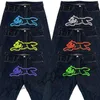 Jeans da uomo y2k uomini harajuku hip hop cani stampa grafica pantaloni neri larghi punk rock rock gothic wide pantaloni streetwear 230606