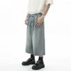 Mäns jeans firranch 2023 blå baggy jorts för män kvinnor överdimensionerade mid-längd shorts nionde denim pants streetwear 401