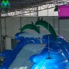 Escorrega d'água inflável com tema comercial do oceano com piscina, animal, golfinho, azul, escorrega aquático tropical, combinação, casa de salto