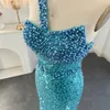 Urban Sexy Dresses Luxury Turquoise Beaded Sequin Evening Gown Strap One Shoulder Mermaid Formal Prom Party Dress For Women 230606