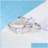 Solitaire Ring Adjustable Sier Rings Crystal Cubic Zirconia Diamond Engagement For Women Mens Couple Wedding Gift Fashion Jewelry Dr Dhivz