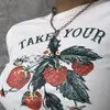 T-shirt da donna anni '90 Vintage Cute Casual Sweet Strawberry Print Crop Top Summer Harajuku Streetwear Kawaii Graphics T-shirt da donna Y2K Slim Letter 230606