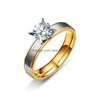Solitaire Ring rostfritt stål diamantpar ringer nya kvinnor engagemang herr mode smycken droppleverans dh1fk