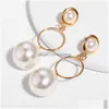 Dangle Chandelier Boho White Circle Imitation Pearl Pendant Drop Earrings Creative Retro Korean Gold Plated Jewelry Accessories Pa Dhemn