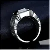 Północny Ring Starożytne Sier Jezus Cross Black Agate Band Finger Retro Otwarte Regulowane Diamentowe Pierścionki Mężczyzn Modna biżuteria Will i San Dh8Af