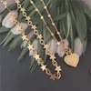 Hanger Kettingen Romantisch Goud Kleur Plating Hart Met Ster Ketting Gelaagde Ketting Voor Vrouwen Meisje Mooie Partij School Mooie Sieraden