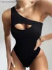 Damenbadebekleidung ZTVitality One Shoulder Hollow Out Schwarz Einteiler 2021 Neue Ankunft Gepolsterter Strand Sexy Badeanzug Weibliche Badebekleidung Frauen Monokini T230606