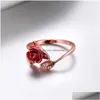 Band Rings Trendy Red Rose Garden Flower Leaves Open Ring Resizable Finger For Women Valentines Day Gift Jewelry Drop Delivery Dhabw