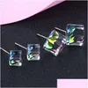 Stud Sterling Sier Crystal Cube Brincos Red Black Diamond Ear Rings Moda Feminina Jóias Will And Sandy Drop Delivery Dhyus