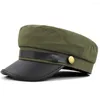 Bérets Vintage militaire béret chapeaux pour femmes chapeau hommes casquette en cuir automne hiver chaud Style britannique voyage en plein air plat casquettes à visière