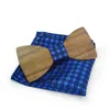 蝶ネクタイLINBAIWAY WOOD BOWTIE FOR MENSスーツハンカチセットシャツ木製ネクタイボウノットウェディングネックポケットタオル