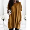 Women's T Shirts 2023 Women Long Top Shirt Dress Overized Casual hylsa Tshirts Ladies Autumn Winter Tops med fickor Lossa S-5XL