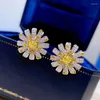 Stud Oorbellen Anziw Koreaanse Bloemen Daisy Zilver 925 Voor Vrouwen Zomer Verse Sieraden Geel Gemaakt Edelsteen Oor Piercing Oorbel