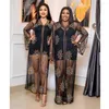 Roupas étnicas Vestidos de natal africanos para mulheres 2023 Dashiki Sexy Black Mesh Diamonds Maxi Dress Roupas de festa Robe Femme com interior