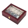 10 сетки Retro Red Wood Watch Display Case Davenulation Devinger Dewelry Dewelry Collection Storage Watch Organizer Box Casket T200523447