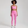 Actieve Sets Effen Kleur Gym Fitness Yoga Set Legging Terug Cross Sport BH Top 2pc Pak Uitgebreide Training Jog Dames Uitgesneden Stropdas Ronde Hals