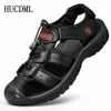Men's Sandals Summer Anti-collision Toe Outdoor Walking Treking Casual Shoes Leather Hiking Men Slippers Beach Wading Shoes