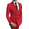 Men's Suits Men Suit Outfits Tuxedo Burgundy Peaked Lapel Double Breasted White Wedding Blazer Jacket Pants Slim Fit Costume Homme Coat