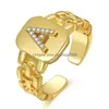 Klusterringar 18k guld diamant engelska initial ring kristall öppen justerbar bokstäver band kvinnor hip hop mode smycken gåva kommer och dhg15