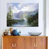 Handcrafted Canvas Art for Living Room Decor Fishing Near The Falls Modern Painting Realistic Landscape Beautiful