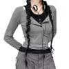 Женская футболка женщин с длинными рукавами вязаные топы повседневное контрастное пуловер с холодным плечом для клубной уличной одежды 230606
