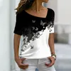 Women's T Shirts 2023 Summer Plus Size Short Sleeve V-Neck Trendy Design Printing T-Shirt Short-Sleeve Women's Classic-Fit V Neck