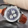 2024 Men's Quartz 50mm leather Watch Blue Black Watch Super Chronographs Brand Luxury Bre Free shipping
