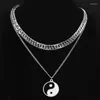 Anhänger Halsketten Hip Hop Yin Yang Tai Chi Edelstahl Doppelschicht Kubanische Kette Halskette Frauen Kpop YinYang Punk Trendy Y2K Schmuck