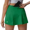 lu Women Sports Yoga Skirts Workout Shorts Zipper Pleated Tennis Golf Skirt Anti Exposure Fitness Short with Pocket 8134