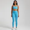 Aktiva uppsättningar Solid Color Gym Fitness Yoga Set Legging Back Cross Sport Bh Top 2PC kostym Comprehensive Training Jog Womencutout Tie Round Neck