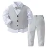 Zestawy odzieży Dzieci chłopcy dżentelmen strój biała koszula z kamizelką i długie spodnie garniturowe zestawy ubrania do chrztu chrztu zużycie 230605