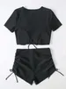 Swim Wear 2023 Plain Drawstring Two Piece Swimsuit Solid Sexy Swimwear Female Bathers Bathing Swimming Suit Summer Beachwear 230605