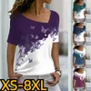 Women's T Shirts 2023 Summer Plus Size Short Sleeve V-Neck Trendy Design Printing T-Shirt Short-Sleeve Women's Classic-Fit V Neck